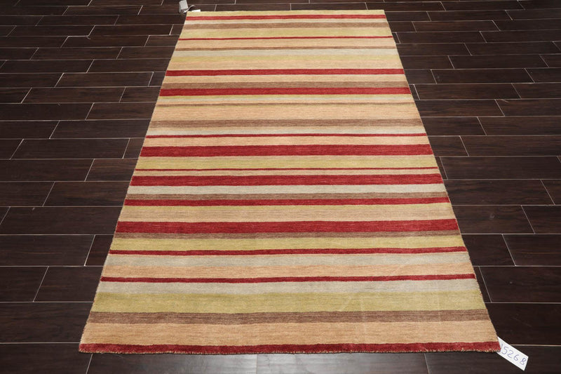 5' x 7'11" Hand Knotted Tibetan Wool Designer Stripes Area Rug Multicolor