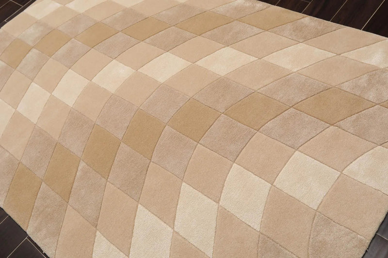 5' x 7'6'' Handmade Wool & Art Silk Hip Designer Area Rug Beige Ivory, Taupe