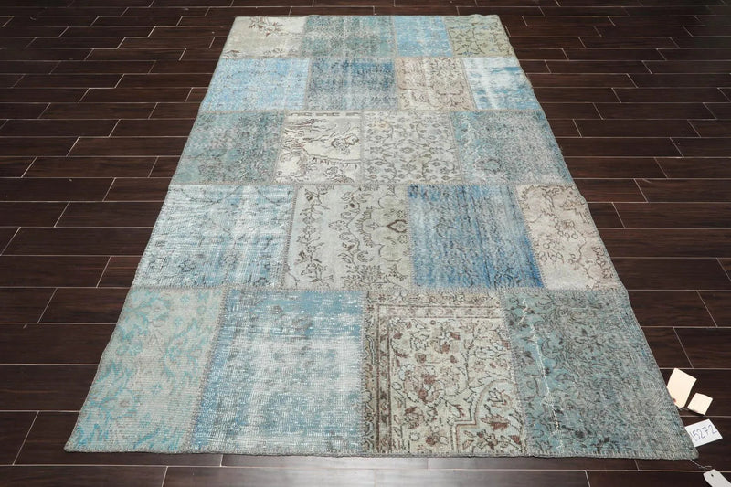 6'x9' Hand Knotted Flat Weave Wool Turkish Patchwork Oriental Area Rug Blue