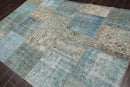 6'x9' Hand Knotted Flat Weave Wool Turkish Patchwork Oriental Area Rug Blue
