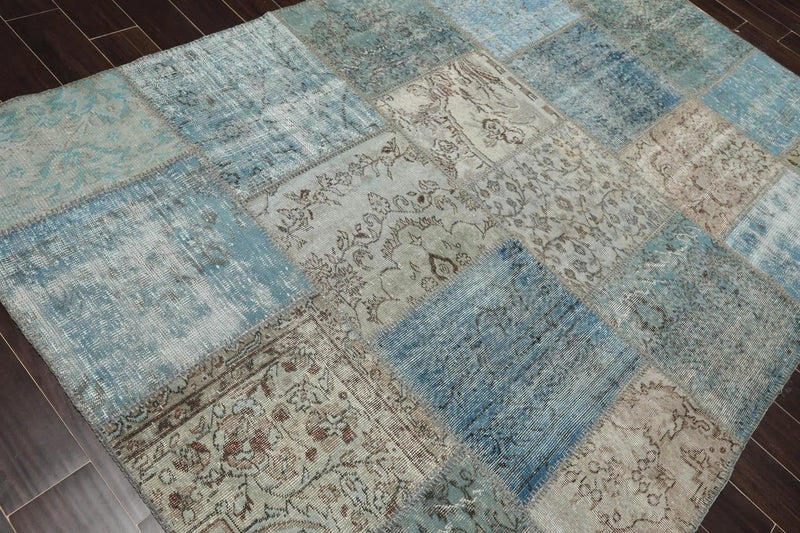 6'x9' Hand Knotted Flat Weave Wool Turkish Patchwork Oriental Area Rug Blue