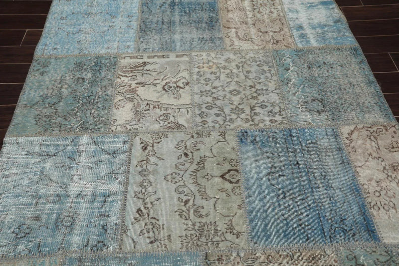 6'x9' Hand Knotted Flat Weave Wool Turkish Patchwork Oriental Area Rug Blue