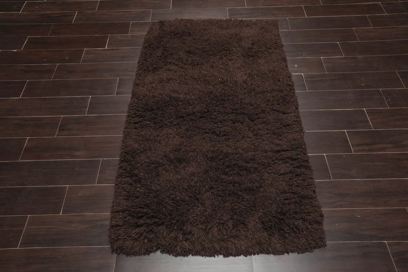 3x5 Chocolate Handmade Shag 100% Wool Modern & Contemporary Oriental Area Rug