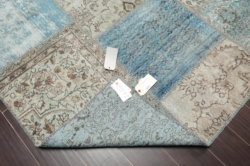 6'x9' Hand Knotted Flat Weave Wool Turkish Patchwork Oriental Area Rug Blue