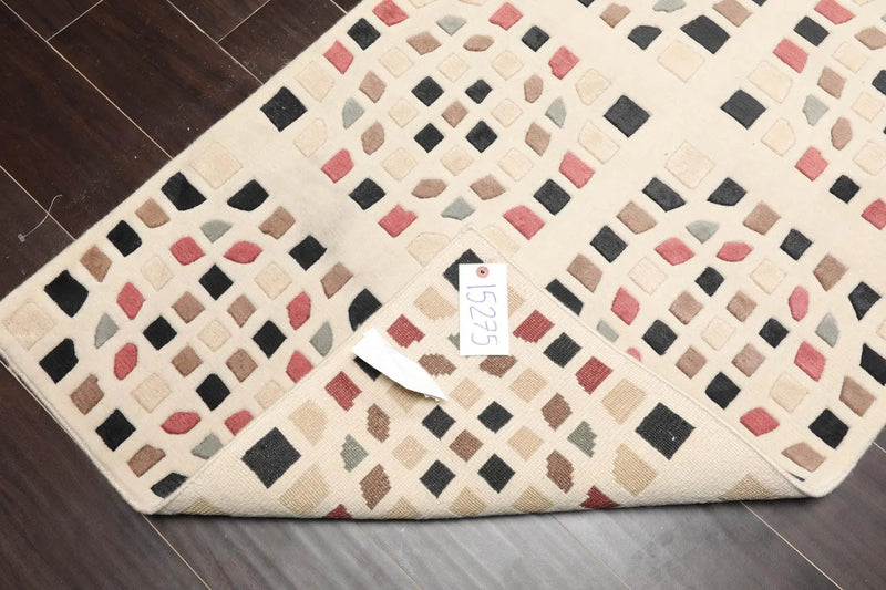 2'7' x 5' Hand Knotted Tibetan 100% Wool Graphic Modern Oriental Area Rug Cream