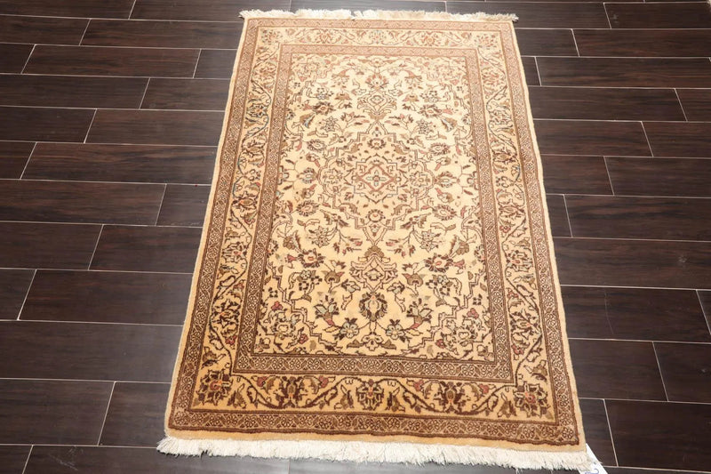 3'4'' x 4'10'' Hand Knotted Wool Kashan Traditional Oriental Area Rug Caramel