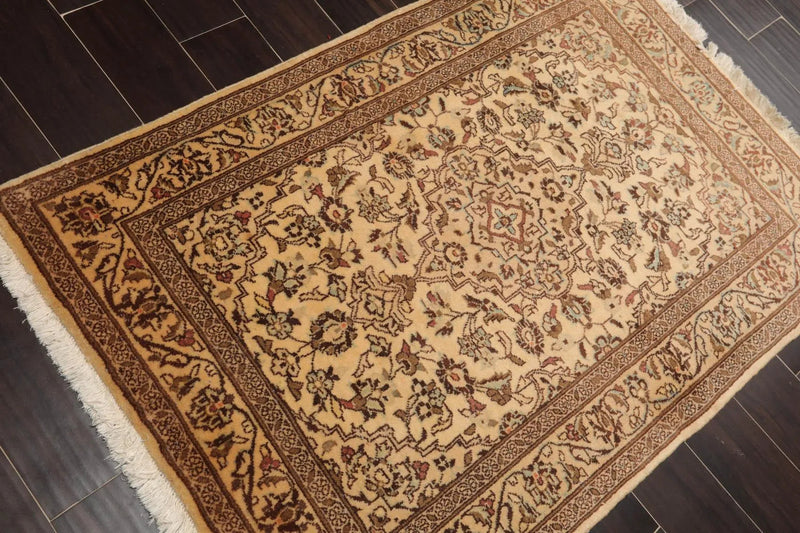 3'4'' x 4'10'' Hand Knotted Wool Kashan Traditional Oriental Area Rug Caramel