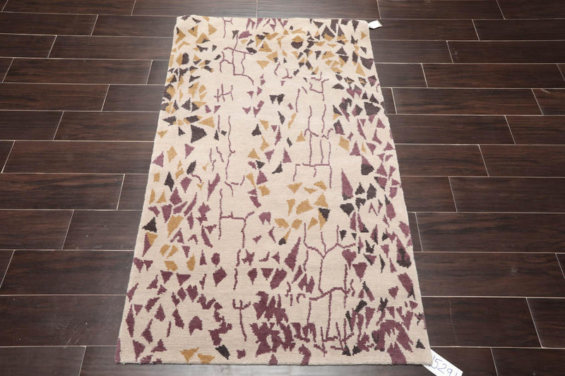 2'11" x 4'11" Hand Knotted Tibetan 100% Wool Graphic Oriental Area Rug Beige