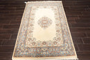 4'2'' x 6'3'' Hand Knotted 100% Wool Kerman Traditional Oriental Area Rug Cream