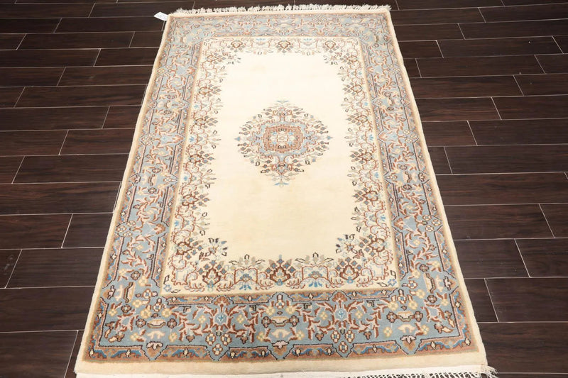 4'2'' x 6'3'' Hand Knotted 100% Wool Kerman Traditional Oriental Area Rug Cream