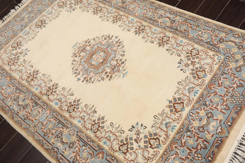 4'2'' x 6'3'' Hand Knotted 100% Wool Kerman Traditional Oriental Area Rug Cream