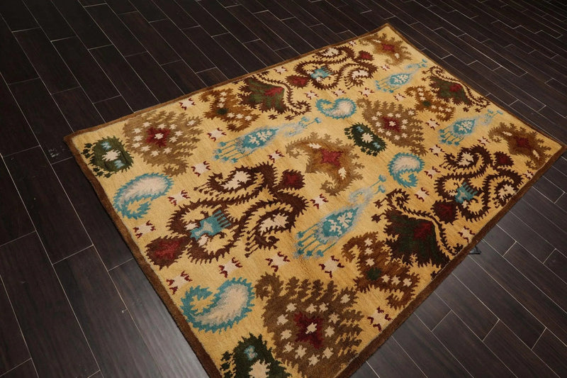 5' x 8' Handmade Arts & Crafts 100% Wool Oriental Area Rug Gold