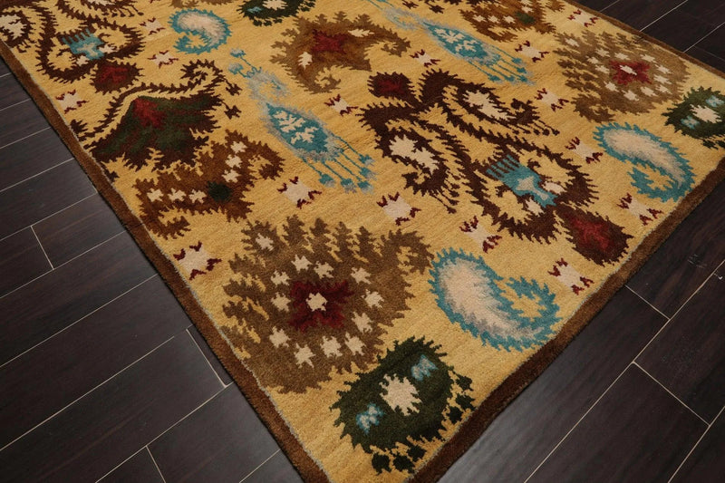 5' x 8' Handmade Arts & Crafts 100% Wool Oriental Area Rug Gold