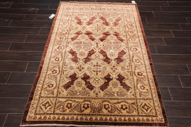 4'3"x6'4" Hand Knotted 250 KPSI Traditional Peshawar Oriental Area Rug Brown