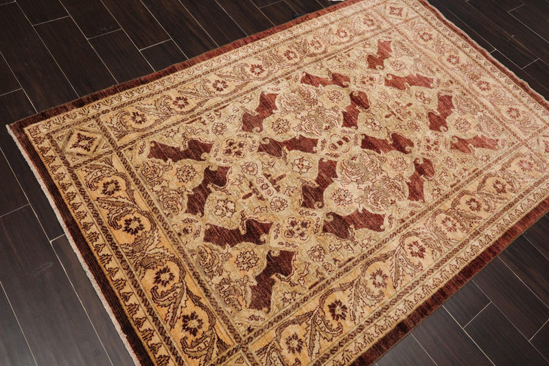 4'3"x6'4" Hand Knotted 250 KPSI Traditional Peshawar Oriental Area Rug Brown