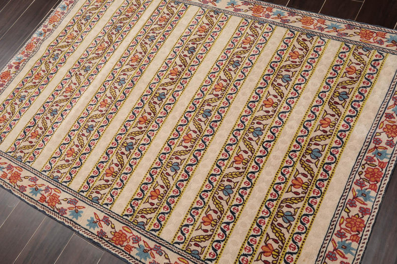 4' x 5'9" Hand Knotted Tibetan 100% Wool Arts & Craft Oriental Area Rug Beige