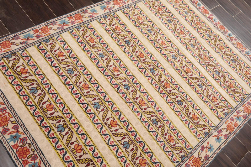 4' x 5'9" Hand Knotted Tibetan 100% Wool Arts & Craft Oriental Area Rug Beige