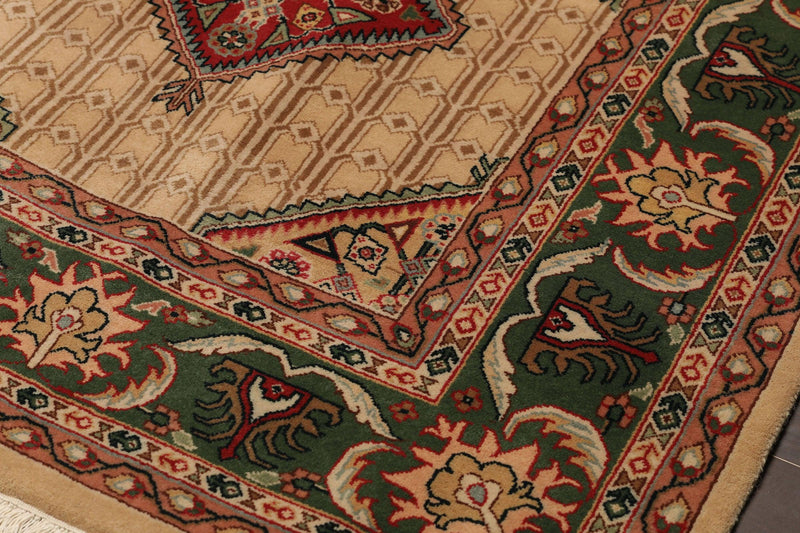 6' x 8'10" Hand Knotted Superfine 100% Wool Traditional Oriental Area Rug Beige