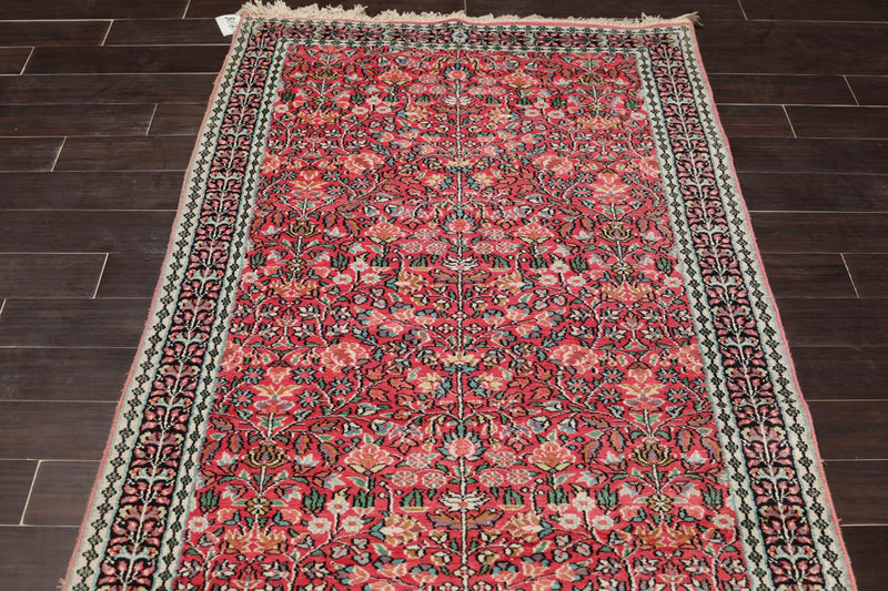 3’3"x9’9" Runner Rose, Ivory Hand Knotted 200 KPSI Kashmir Silk Traditional Oriental Area Rug