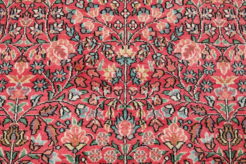 3’3"x9’9" Runner Rose, Ivory Hand Knotted 200 KPSI Kashmir Silk Traditional Oriental Area Rug