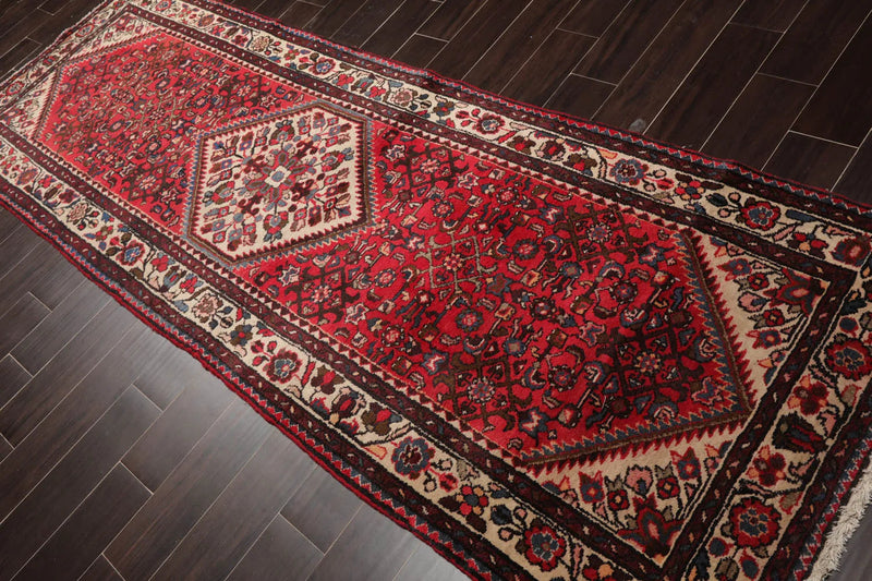 3'6" x 10'4" Runner Herizz Hand Knotted Red Medallion Traditional Wool Oriental Area Rug