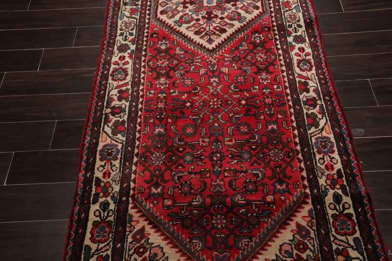3'6" x 10'4" Runner Herizz Hand Knotted Red Medallion Traditional Wool Oriental Area Rug