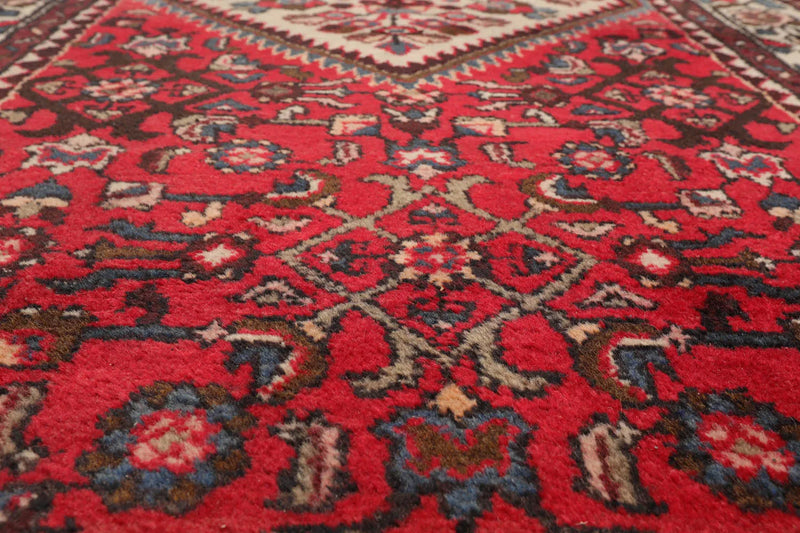 3'6" x 10'4" Runner Herizz Hand Knotted Red Medallion Traditional Wool Oriental Area Rug
