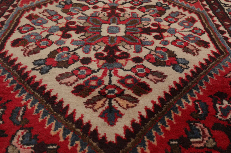 3'6" x 10'4" Runner Herizz Hand Knotted Red Medallion Traditional Wool Oriental Area Rug