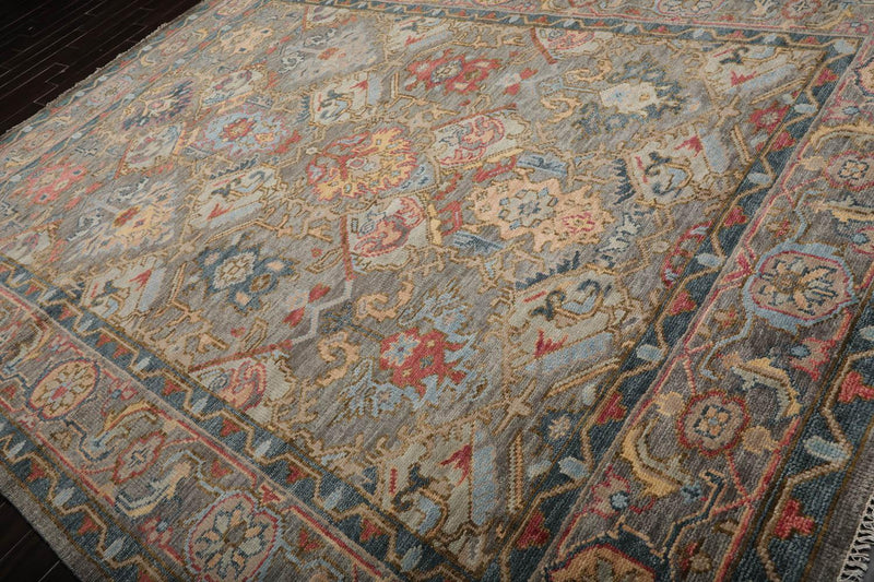 9’2"x12’3” Hand Knotted 100% Wool Herizz Traditional Oriental Area Rug Gray