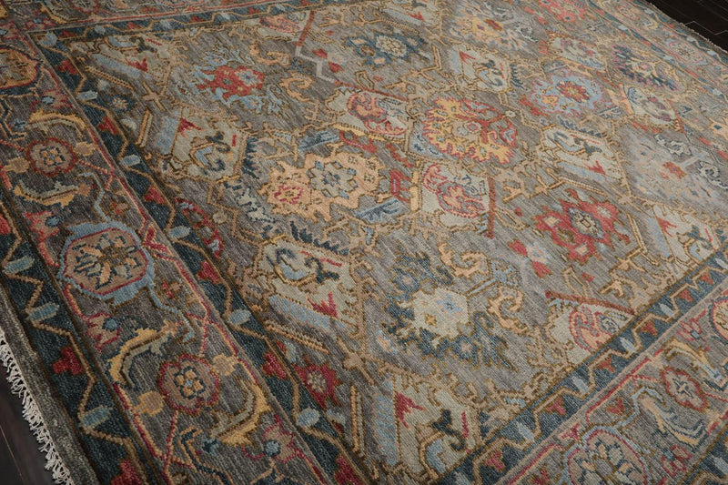 9’2"x12’3” Hand Knotted 100% Wool Herizz Traditional Oriental Area Rug Gray
