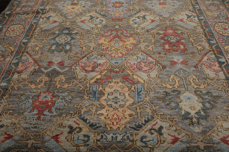 9’2"x12’3” Hand Knotted 100% Wool Herizz Traditional Oriental Area Rug Gray