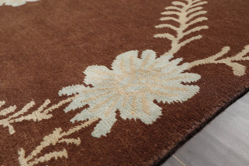 3x5 Hand-Knotted Tibetan Terra Trellis Floral Wool & Silk Brown Are Rug