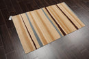 3x5 Hand-Knotted Contemporary  Striped Tibetan Wool Area Rug Beige