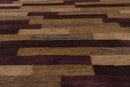 3x5 Aubergine Hand Knotted Tibetan Contemporary  Striped Wool & Silk Oriental Area Rug