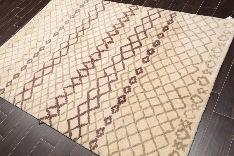5' x 7'4" Handmade 100% Wool Modern Moroccan Oriental Area rug Ivory Gray Brown