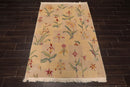 4x6 Beige Hand Knotted Tibetan Transitional  Floral Wool Oriental Area Rug