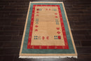 4x6 Beige Hand Knotted Tibetan Contemporary Gabehh Pictorial Wool Oriental Area Rug