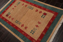 4x6 Beige Hand Knotted Tibetan Contemporary Gabehh Pictorial Wool Oriental Area Rug