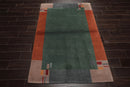 4x6 Green Hand Knotted Tibetan Contemporary Bordered Wool Oriental Area Rug