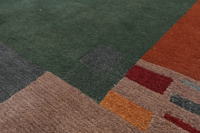 4x6 Green Hand Knotted Tibetan Contemporary Bordered Wool Oriental Area Rug