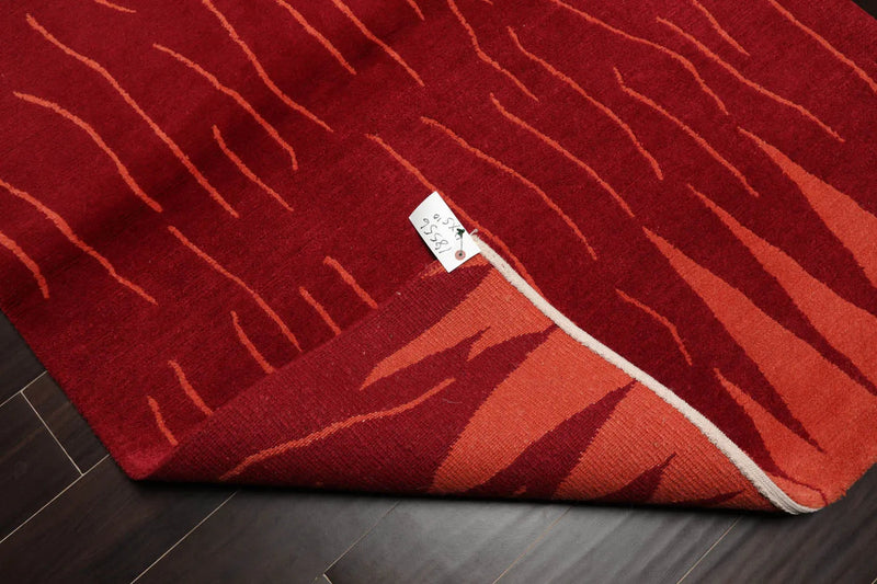 4x6 Red Hand Knotted Tibetan Modern Abstract Wool Oriental Area Rug