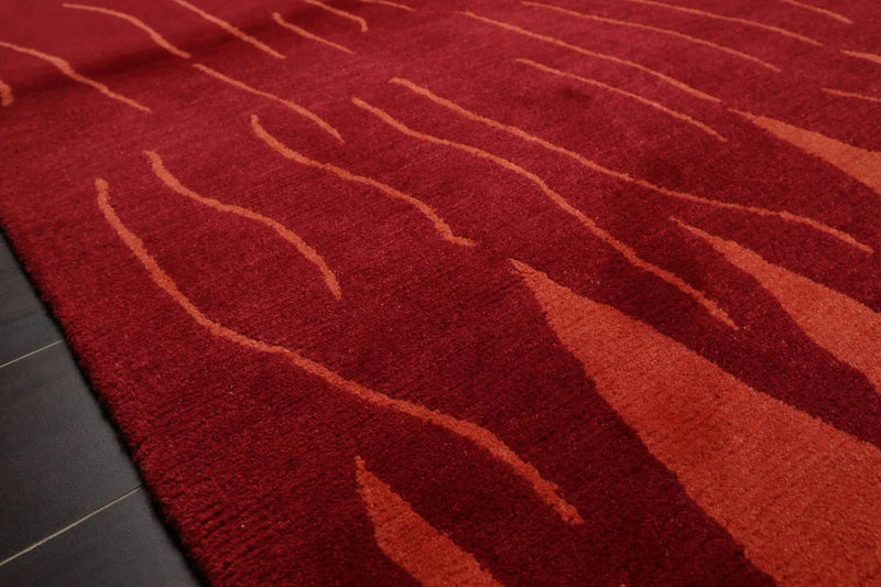 4x6 Red Hand Knotted Tibetan Modern Abstract Wool Oriental Area Rug