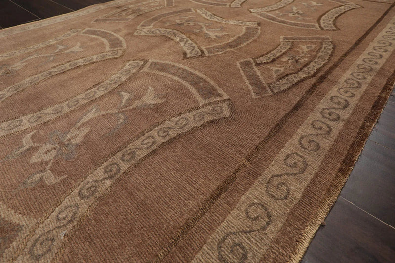 4x6 Taupe Hand Knotted Tibetan Transitional All-Over Wool & Silk Oriental Area Rug