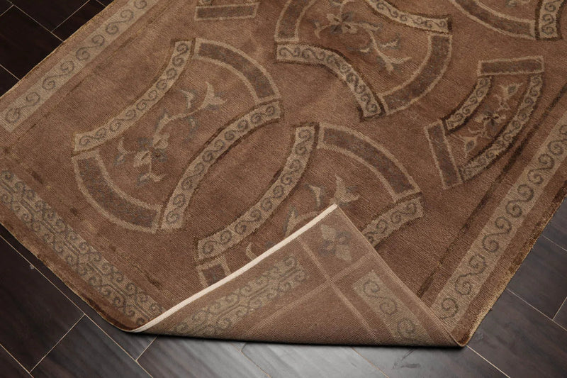 4x6 Taupe Hand Knotted Tibetan Transitional All-Over Wool & Silk Oriental Area Rug