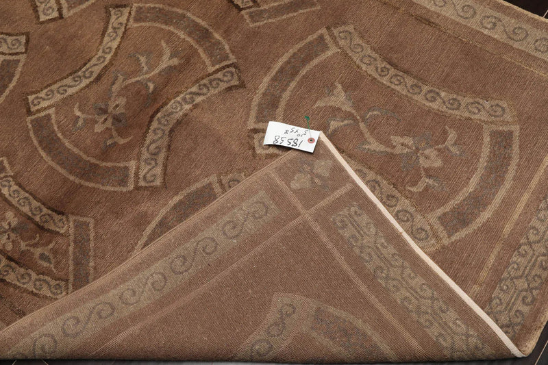 4x6 Taupe Hand Knotted Tibetan Transitional All-Over Wool & Silk Oriental Area Rug