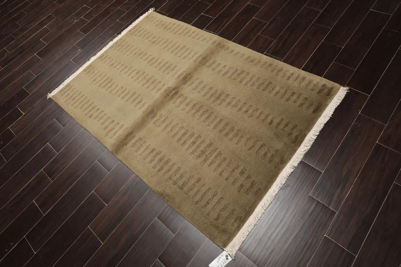 4x6 Olive Green Hand Knotted Tibetan Modern Abstract Wool Oriental Area Rug