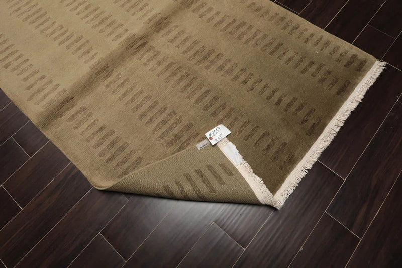 4x6 Olive Green Hand Knotted Tibetan Modern Abstract Wool Oriental Area Rug