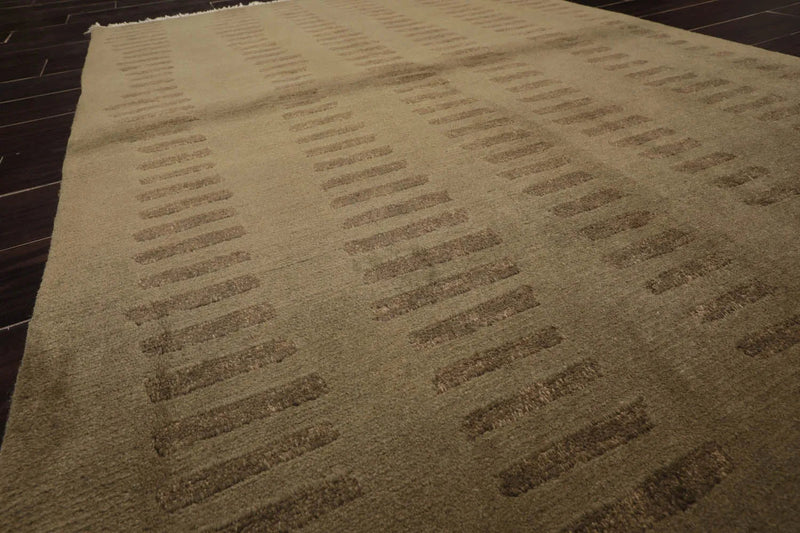 4x6 Olive Green Hand Knotted Tibetan Modern Abstract Wool Oriental Area Rug