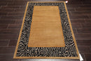 4' x 5'9'' Hand Knotted Tibetan Wool & Silk Animal Print Zebra Area Rug Brown