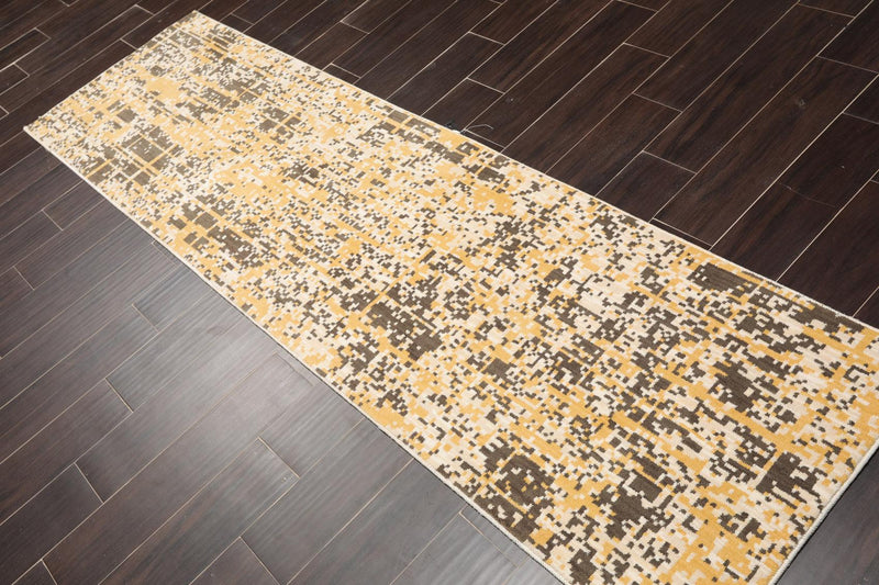 2'4" x 8'3" New Zealand Wool Pixilated Runner Oriental Area Rug Gold